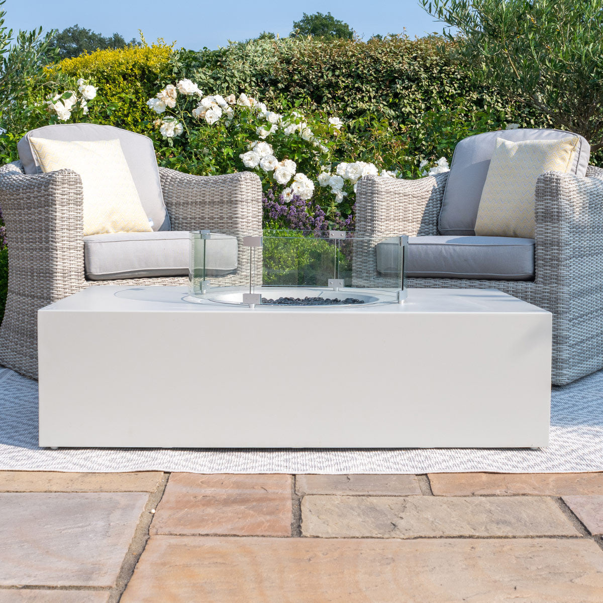 Maze Pebble White Outdoor Fire Pit Coffee Table Rectangle
